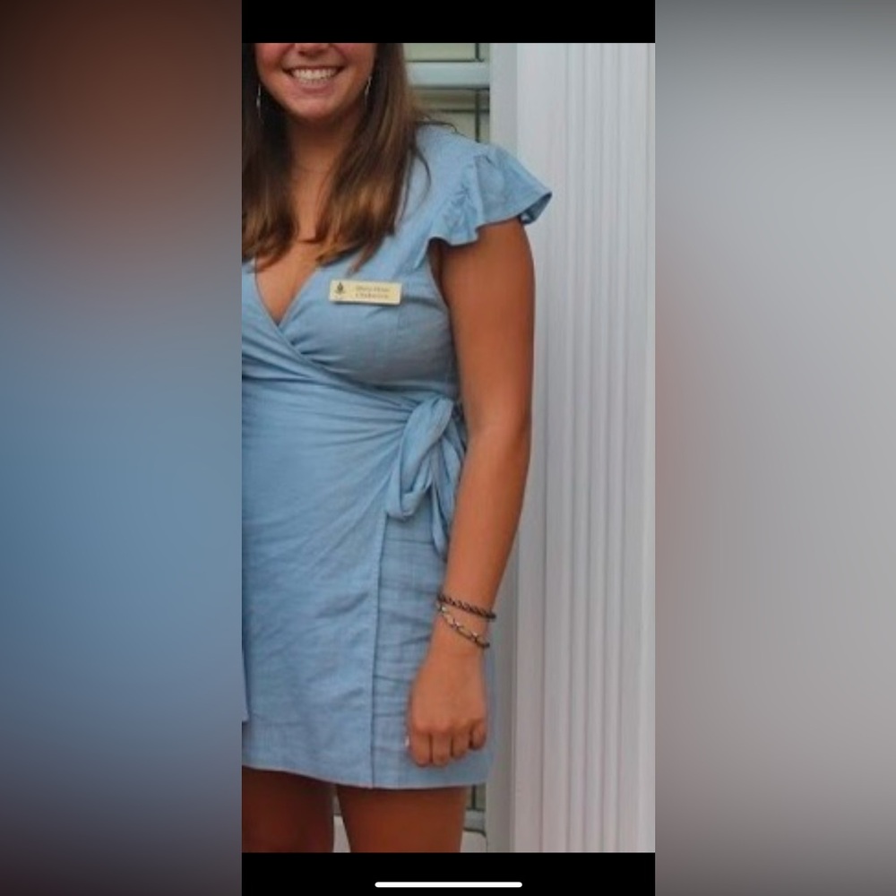 Victoria + Sophia blue mini wrap dress